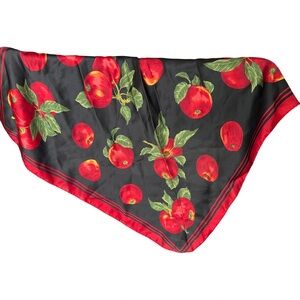 Apple Print Silk Scarf Square Red Black Fruit Novelty Scarf